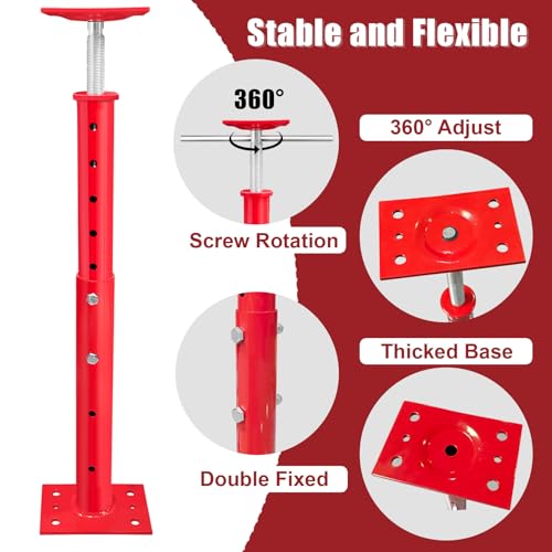 2 Pack Adjustable House Floor Jacks, 19"-38" Height Range Jack Post for Leveling, 2-3 Ton Lod Capacity Heavy-Duty Basement Support Screw Jack for House Foundation, Stairs, Porches, Roof Beams, Red - size: 19"-38" (2Pack)