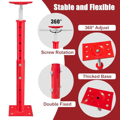 2 Pack Adjustable House Floor Jacks, 19"-38" Height Range Jack Post for Leveling, 2-3 Ton Lod Capacity Heavy-Duty Basement Support Screw Jack for House Foundation, Stairs, Porches, Roof Beams, Red - size: 19"-38" (2Pack)