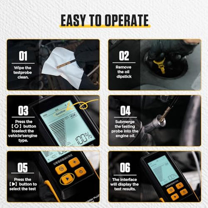 Engine Oil Quality Tester for Gasoline & Diesel | Digital Oil Diagnostic Tool Handheld Analyzer with 31.5in Probe, 2.8in Display - color: BLACK, size: Engine Oil Tester