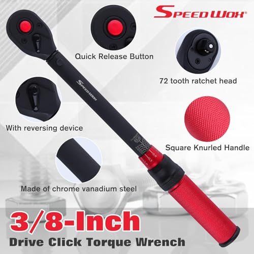 SPEEDWOX 3/8-Inch Drive Click Torque Wrench 72-Tooth Bicycle Torque Wrench Dual-direction Torque Wrenches 72-Tooth Dual Range Scales Torque Wrench with Quick Release Head 10-60 Nm for Bike Motorcycle - size: 3/8"