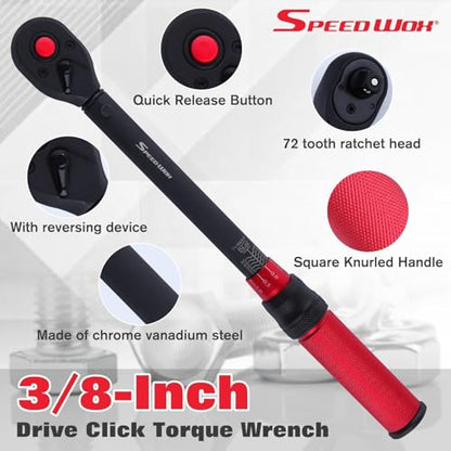 SPEEDWOX 3/8-Inch Drive Click Torque Wrench 72-Tooth Bicycle Torque Wrench Dual-direction Torque Wrenches 72-Tooth Dual Range Scales Torque Wrench with Quick Release Head 10-60 Nm for Bike Motorcycle - size: 3/8"