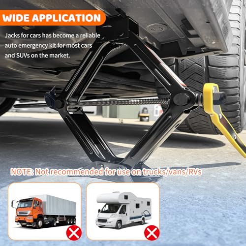 Heavy Duty Scissor Jacks for Car Set,Portable Car Jack Kit Lifts Heights of 3.93 to 15.35 Inch,2 Ton 4409 lbs Tire Jack Kit for Cars with Tire Wrench & Ratchet Wrench