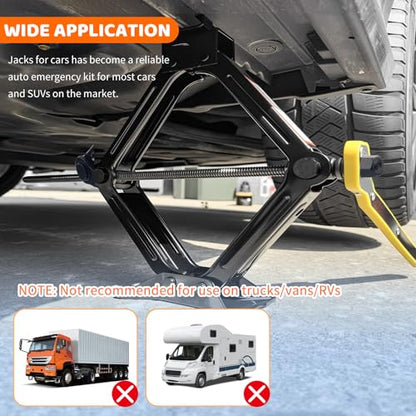 Heavy Duty Scissor Jacks for Car Set,Portable Car Jack Kit Lifts Heights of 3.93 to 15.35 Inch,2 Ton 4409 lbs Tire Jack Kit for Cars with Tire Wrench & Ratchet Wrench