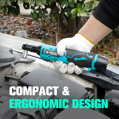 Cordless Ratchet Wrench, Electric Ratchet 3/8 Drive, Battery Ratchet Wrench Kit, 44 Ft-lbs with 2-Pack 2000mAh Batteries, Fast Charger, 7 Sockets