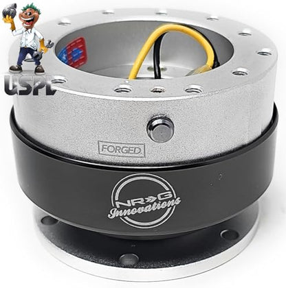 NRG (SRK-200) Silver Body/Silver Carbon Ring GEN 2.0 Racing Performance Steering Wheel Quick Release Adapter Fit 2-Way 6-Hole Pattern Design - color: Silver Body / Silver Carbon Ring
