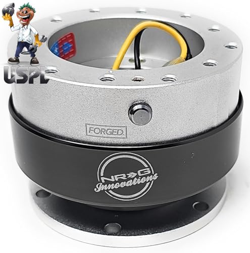 NRG (SRK-200) Silver Body/Silver Carbon Ring GEN 2.0 Racing Performance Steering Wheel Quick Release Adapter Fit 2-Way 6-Hole Pattern Design - color: Silver Body / Silver Carbon Ring