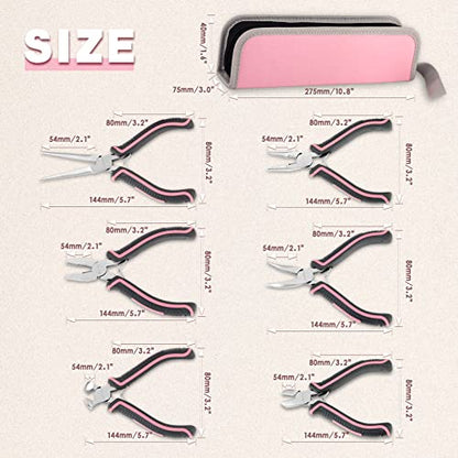 6-Piece Jewelry Pliers Set with Case, Including Needle Nose, Bent Nose, Diagonal, End Nippers, Perfect for DIY Crafting, Beading & Repairing - style: Mini Pliers Set