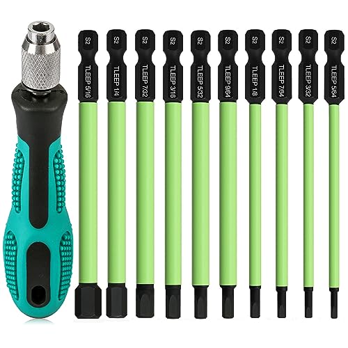 10 Pcs 1/4" Hex Head Allen Wrench Drill Bits 3.94" Long with 1/4" Quick Change Bit Driver, SAE 5/64" to 5/16" Hex Key Drill Bit Set Magnetic Tips Screwdriver Socket Bit Set, S2 Steel, 100MM - style: Set 7: SAE + Quick Release Bit Holder
