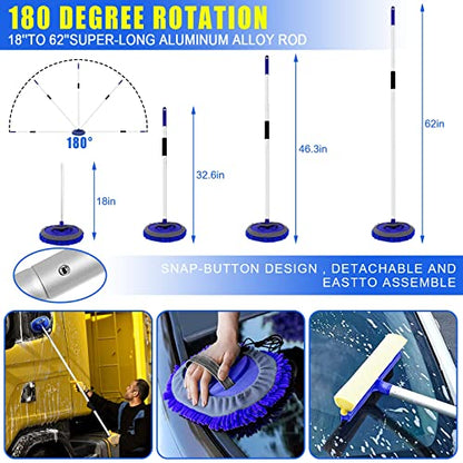 21Pcs Car Wash Kit,62" Car Wash Brush Mop with Long Handle,Car Cleaning Kit,Car Detailing Brush Set,Car Wash Bucket with Filter,Windshield Window Squeegee for Cars RV Truck Boat (Blue)