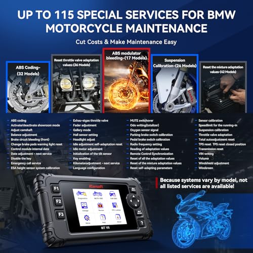 iCarsoft Bidirectional Diagnostic Tool for BMW Motorcycle, Full Systems Diagnostic for BMW Motobike, 197 Active Tests Motorcycle OBD2 Scanner with 115 Reset, Battery Test, Graphic Live Data