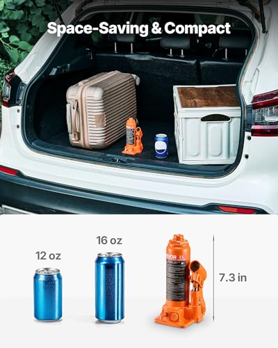 VEVOR Hydraulic Bottle Jack, 4 Ton (8818.4 lbs) Capacity, 7.3-13.8 Inch Lifting Range, Heavy Duty Welded Bottle Jack for Car, SUV, Pickup, Auto Repair, House Lift and Agricultural Equipment, Orange - size: 4T