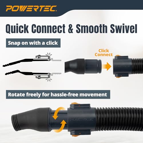 POWERTEC Power Tool Hose Kit with 10’ Vacuum Hose, 4 Quick Change Adapters & Threaded Coupler – Dust Collector Hose Kit for Connecting Table Saw, Power Tools to Shop Vacuums and Dust Collection System - size: 10 Ft. Hose Kit