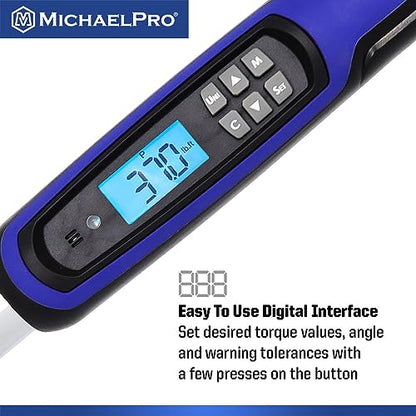 MichaelPro 3/8 Flex Head Digital Torque Wrench with Angle Function, 10 to 100 ft-lbs (10 to 135 Nm), Target Torque Multi-Alert System, 10 Available Presets | MP001226 - size: 3/8" Drive Flex Head