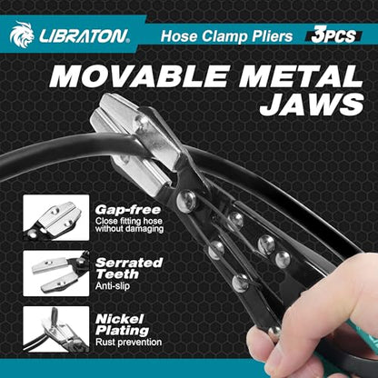 LIBRATON Hose Clamp Pliers, 3PCS Ratchet Hose Pinch Off Pliers, 8" 10" 12" | Automotive Hose Clamp Tool, Ratcheting Hose Pinch Pliers for Fuel, Flexible, Radiator Coolant Hose, with Storage Bag - style: Metal Pilers