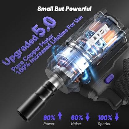 850Nm Cordless Impact Wrench 1/2 Inch Compatible with Makita 18V Battery, High Torque 628Ft/lbs, Variable Speed with 2x4.0 Ah Lithium Battery, Charger and Socket Set for Car Home Repair