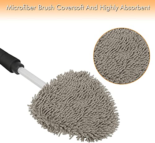 JOYFUL&HOPEFUL Car Windshield Cleaning Tool, Car Inside Window Cleaner Tool with Extendable Handle, 4pc Microfiber and 2pc Chenille, Car Interior Cleaner Tool Anti Fog, Streaks Free - size: 19 inch-2pc