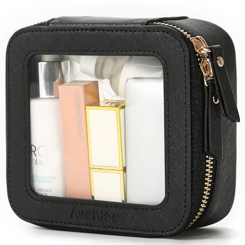 Aveniee Mini Clear Makeup Bag, Small Cosmetic Bags Travel Toiletry Pouch Organizer, TSA Approved Make up Case with Zipper, Car Bag for Essentials,Black - color: Black, style: Mini Chic