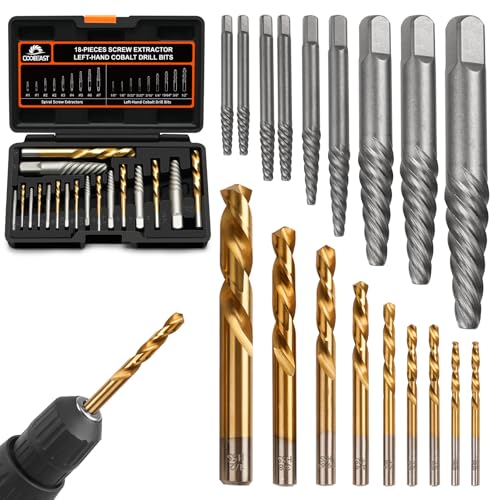 Coobeast 18pcs Screw Extractor Set and Left Hand Drill Bits For Removing Broken Bolt Extractor Kit, Easy Out Screw Extractor Set, Screw Remover Tool With Storage Case, Gifts for Men, Dad and Husband - size: 18PCS