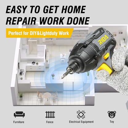 RIDA Cordless Brushless Impact Driver 180N.m, 20V Electric Impact Drill/Driver Set 1/4" All-Metal Hex Chuck,Variable Speed 2.0Ah Battery & Fast Charger, 25 Pcs S2 Bits & Tool Bag for Home DIY Use - style: Cordless Brushless Impact Driver