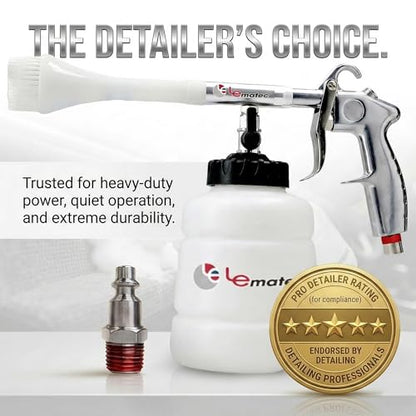 LE LEMATEC Interior Detailing Gun, Air Foam Car Wash Tool with Scrub Brush | Cleans Upholstery Carpet Vents Seats, Pneumatic Tornado Cannon, Solution Bottle, Auto Detail Kit - size: 3,000+ RPM
