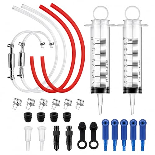 Brake Bleeder Kit, 31-Piece One-Person Brake & Clutch Bleeding Tool with 2 x 100ml Syringes, One-Way Check Valve Hoses, Quick Adapters & Clamps for Motorcycle, ATV, Car and Light Truck