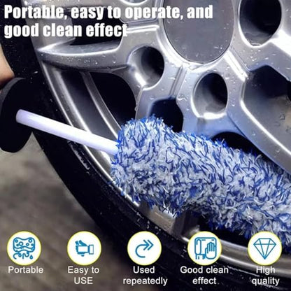 Long Handle Wheel Brush Kit for Cleaning Wheel and Tire- Soft Wheel Cleaning Brush, Detailing Brush, Bendable & Durable Wheel Rim Cleaner Brush Set
