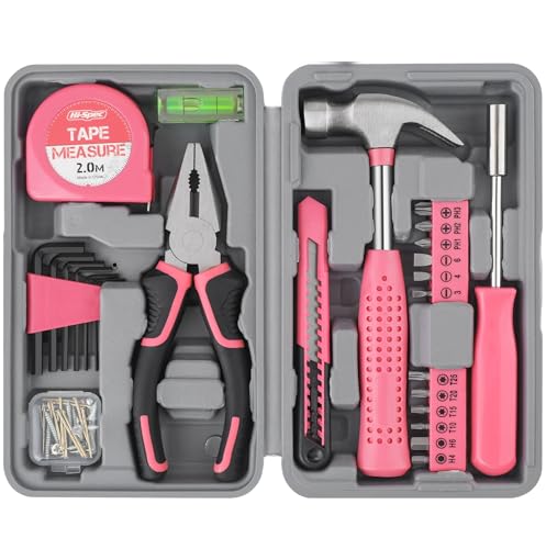 Hi-Spec Tool Set 25pc Pink Household DIY Tool Kit for Women. Small Mini Tool Box Set of Starter Basic Ladies Tools | 25pc, Household quick repair and maintenance, starter tool kit, mini tool set, ladies portable toolbox, DIY Gift - color: Pale Pink, size: