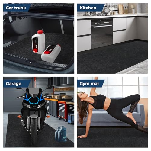 Heavy Duty Oil Spill Mat Absorbent Garage Floor Mat for Under Car 1/4inch Thicked Non-Slip Rubber Backing Pad Protect Floor Washable Durable Reusable Pad for Garage Truck Kitchen Gym (9.8FT × 8.2FT)