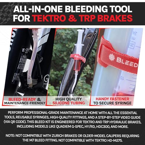 BleedZone Basic Tektro TRP Brake Bleed Kit, Easy to Use Hydraulic Bike Brake Bleeder Kit for Tektro & TRP Brakes, Reusable Bleeding Tools, Syringe, Fittings & Hose MTB Bicycle Hydraulic Maintenance - style: Basic