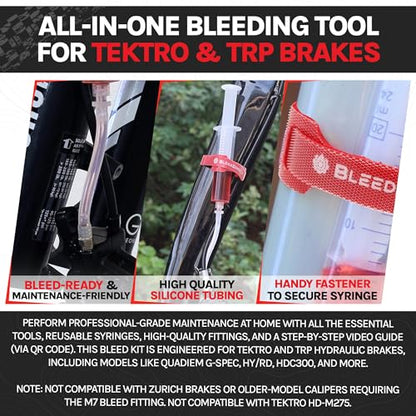 BleedZone Basic Tektro TRP Brake Bleed Kit, Easy to Use Hydraulic Bike Brake Bleeder Kit for Tektro & TRP Brakes, Reusable Bleeding Tools, Syringe, Fittings & Hose MTB Bicycle Hydraulic Maintenance - style: Basic