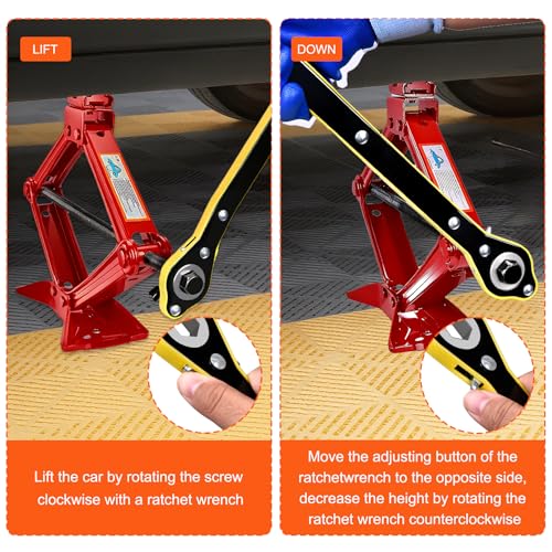 SPECILITE Scissor Jack, 2.5T(5512 Lbs), High-Strength Car Jack & Stand Kit with Rubber Pad, Tire Changing Kit with Ratchet Handle&Lug Wrench, Universal Vehicle Emergency Set for Various Models Red - color: Red