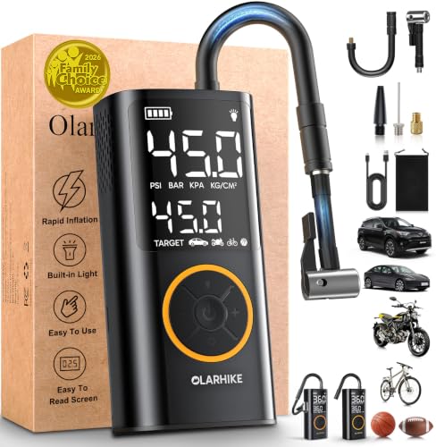 OlarHike Tire Inflator Portable Air Compressor, Smart Dual Hose System, Auto Air Pump for Car Tires, Bike,Bicycle, Motorcycles,Electric Pump with LED Light & Digital Pressure Gauge