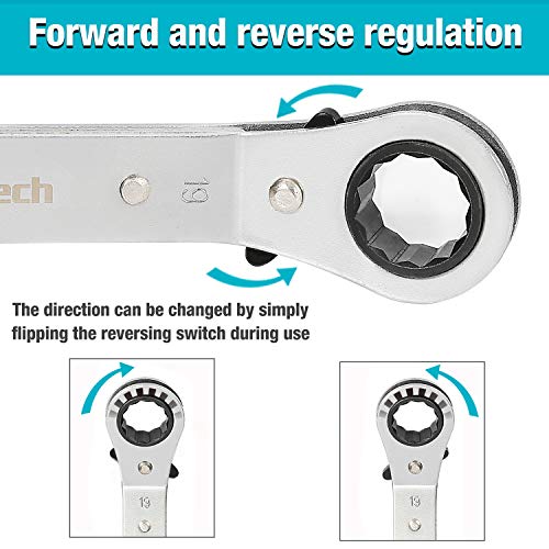 DURATECH 10-Piece Reversible Ratcheting Wrench Set, Offset Double Box End Wrench Set, SAE & Metric, with Rolling Pouch - size: SAE & Metric