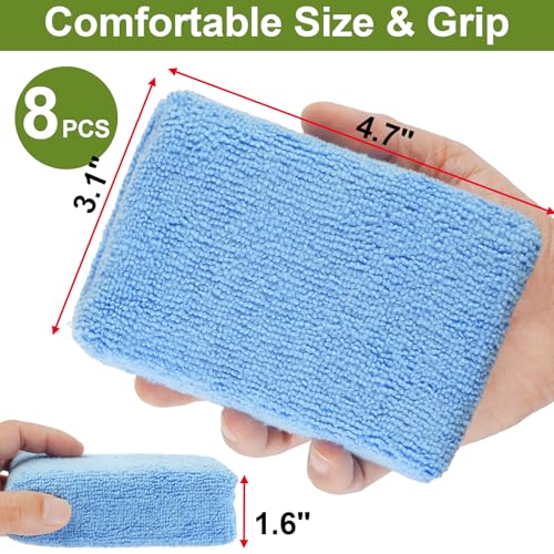 8 PCS Microfiber Applicator Pad, 4.7"x3.1" Scratch-Free Foam Buffing Scrub Pads, Car Wash Sponges for Effortless Detail Polishing, Waxing, Tire Shining, Interior Cleaning, Scrubbing (Blue)