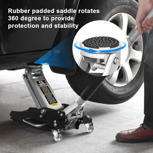 Torin TAM815016L Hydraulic Low Profile Aluminum and Steel Racing Floor Jack with Dual Piston Quick Lift Pump, 1.5 Ton (3,000 lb) Capacity, Black - size: 1.5 Ton (3,000 lb), style: Aluminum and Steel