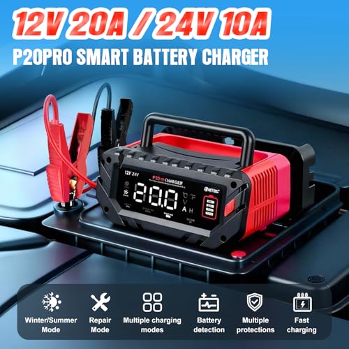 20A 12V/24V LiFePO4 Lead-Acid Battery Charger, Fully Automatic Battery Maintainer for AGM, STD, Gel, and Deep-Cycle Batteries.