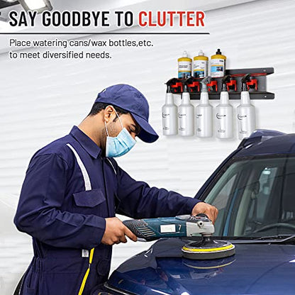 2 Pack Wall-mounted Spray Bottle Holder with Bottle and Brushes | Garage Bottle Organizer for Car Cleaning Detailing Tools,Abrasive Material Hanging Rail Car Beauty Shop Accessory
