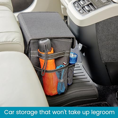 Carganizer Small Car Storage Bin with Lid for Trunk, Front Seat or Backseat | Multipurpose Compact Car Organizer Holds Driving Essentials, Cleaning Supplies, Emergency Items and Pet Needs - size: 9 × 9 × 6 inches