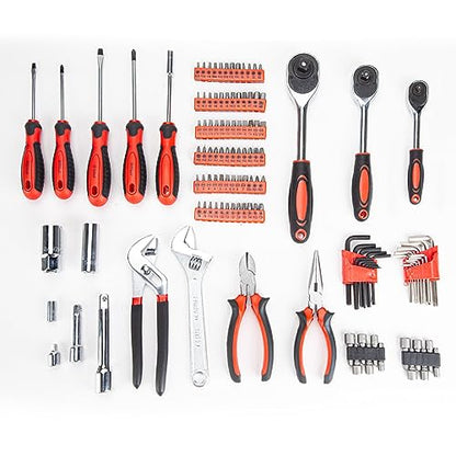 CARTMAN 205-Piece Ratchet Wrench Tool Set, SAE/Metric Socket Kit Carry Case | Professional ratchet wrench and socket assortment for car jobs, mechanics, DIY projects, home fixes, and general maintenance. - style: 205 PC