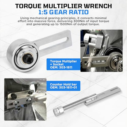 Torque Multiplier Set for Ford 1.0L/1.1L Ecoboost/Duratec Engine Crankshaft Belt Pulley Removal Tool 1: 5 Labor Saving & 1/2" Drive 1500Nm Bolt/Nut Remover Compatible with Ford 1.0L 1.1L 2.0L Engines