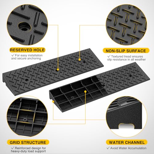 Nilight 3.2" Rise Curb Ramps, Heavy Duty Rubber Driveway Threshold Shed Ramp for Sidewalk Cars Lawn Mower Wheelchairs Motorcycles, 3300lbs Load Capacity - size: 3.2" Rise