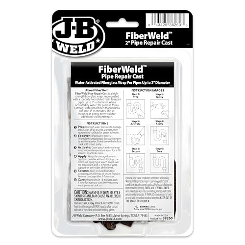 J-B Weld FiberWeld 2” Pipe Repair Cast 2x60 Inch - High Strength Adhesive Fiberglass Wrap - White (38260) - size: 2" x 60"