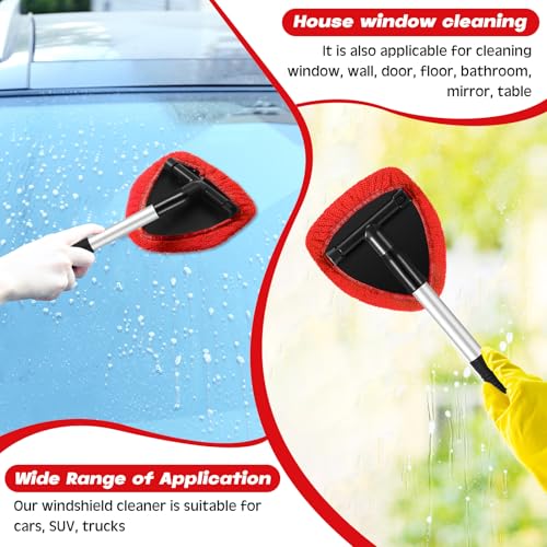 Potchen 8 Pcs Car Windshield Cleaner Tool Kit with Extendable Handle, Microfiber Towel Pads, Brush, Empty Spray Bottle for Auto Glass Wiper Suvs Rvs & Home Windows(Red) - color: Red