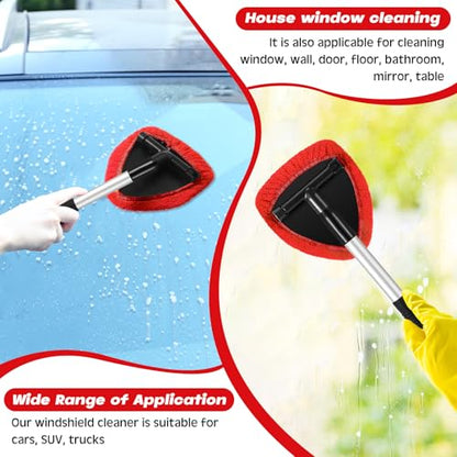 Baderke 10 Pcs Windshield Cleaner Tool Car Window Cleaning Supplies with Extendable Handle Include 6 Washable Microfiber Bonnets 2 Empty 60ml Spray Bottle Glass Wiper Kit(Red) - color: Red