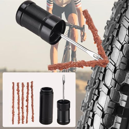 Tubeless Bike Tire Repair Kits for Road Bicycle and Mountain Bike MTB Tires | 1 Repair Tool and 7 Bacon Strips | Includes Storage Canister Plugger Tool with Plugs