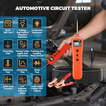 Automotive Power Circuit Probe Tester DC 9-30V Test Light，Electrical Circuit Tester with LED Light & LCD Display, Detects Voltage/Resistance/Diode，Car Short Finder Tool