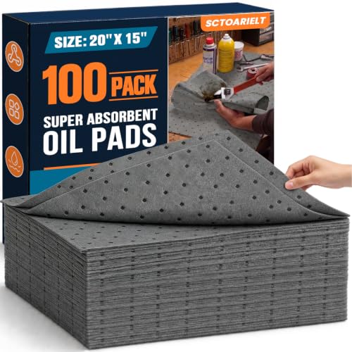100 Pcs Oil Absorbent Pads, 15" x 20" Heavy Dimpled Garage Absorbing Mat | (Gray) Polypropylene Oil Spill Mat, Use in Home Garage, Workshop, Basement, Workbench & Under Sink, Use in Spill Control - color: Gray, size: 100 Pack / 15"x20"