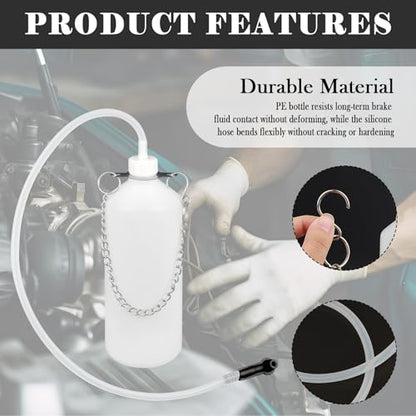 1L Car Brake Bleeder Bottle Kit Includes Chain/23.03" Brake Bleeder Hose/Adapter,One Man Brakes Bleeders Kit for Bleeding Vehicle Systems,Essential Cars Brakes Fluid Bleeders Kits