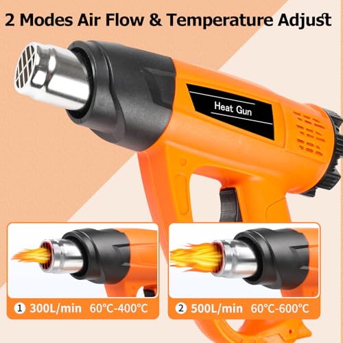 1800W Heat Gun for DIYers, Crafters & Electronics Repair – 140°F~1112°F Variable Temp, 1.5s Fast Heat, 5 Nozzles, 2 Scrapers, Overheat Protection, Hands-Free Stand | Shrink Tube, Resin, Vinyl Wrap - color: Orange
