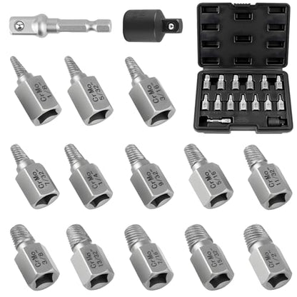 15pcs Screw Extractor Set, 3/8" Hex Drive Bolt Extractor Kit | Multi-Spline Screw Remover Tool Kit, For Stripped, Rounded, Broken, Damaged Screws, Bolts and Nuts